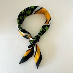 Vintage Jacques Piaget Square Scarf  Houndstooth Yellow Green Black Nostalgia